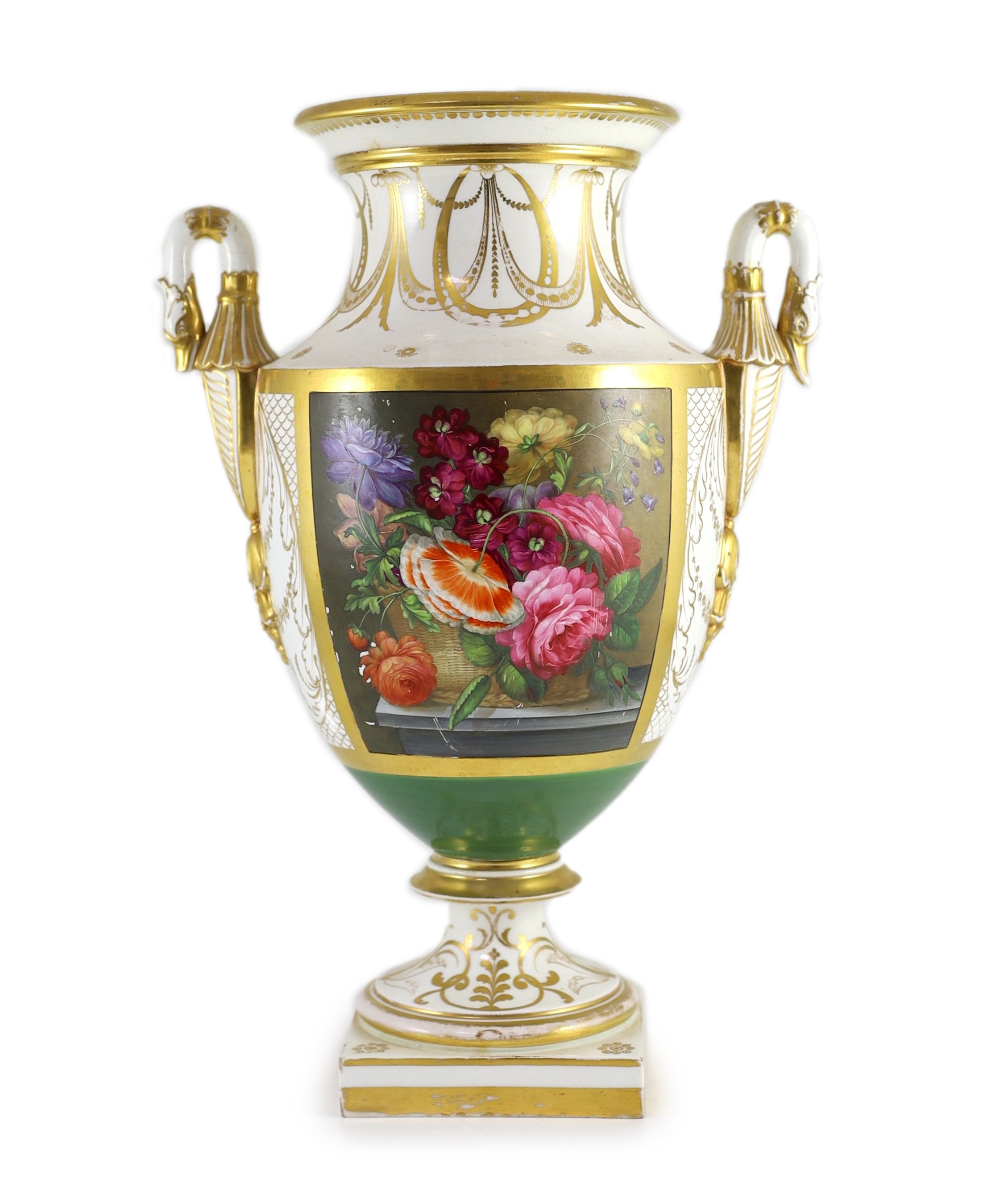 A large English porcelain pedestal vase, c.1810, possibly Coalport, 42cm high